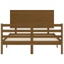 Double bed frame with honey brown wooden headboard by vidaXL, Beds and slatted bases - Ref: Foro24-3195194, Price: 157,12 €, ...