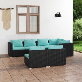 Set de muebles de jardín 7 pzas y cojines ratán sintético negro de vidaXL, Conjuntos de jardín - Ref: Foro24-3102385, Precio:...