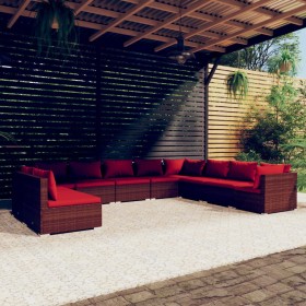 Garden furniture set 10 pieces and brown synthetic rattan cushions by vidaXL, Garden sets - Ref: Foro24-3102435, Price: 1,00 ...