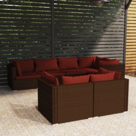 7-teiliges Gartenmöbel-Set und braune synthetische Rattankissen von vidaXL, Gartensets - Ref: Foro24-3102475, Preis: 567,99 €...