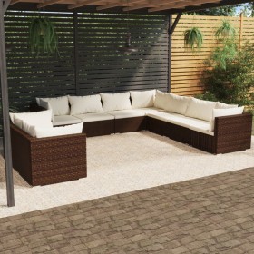 Set muebles de jardín 9 piezas y cojines ratán sintético marrón de vidaXL, Conjuntos de jardín - Ref: Foro24-3102498, Precio:...