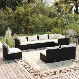 8-teiliges Gartensofa-Set und schwarze synthetische Rattankissen von vidaXL, Gartensets - Ref: Foro24-3102543, Preis: 711,99 ...