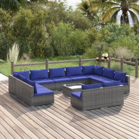 Set de muebles de jardín 12 pzas y cojines ratán sintético gris de vidaXL, Conjuntos de jardín - Ref: Foro24-3102134, Precio:...