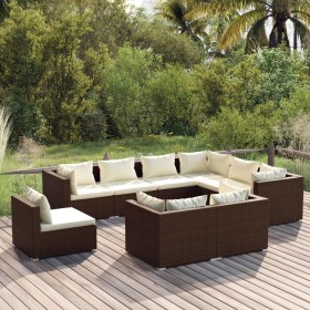 9-teiliges Gartenmöbel-Set und braune synthetische Rattankissen von vidaXL, Gartensets - Ref: Foro24-3102642, Preis: 974,28 €...