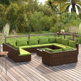 Gartenmöbel- und Kissenset, 12-teilig, braunes synthetisches Rattan von vidaXL, Gartensets - Ref: Foro24-3102084, Preis: 1,00...