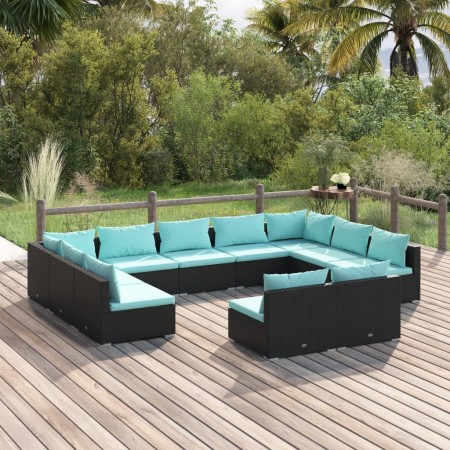 Set de muebles de jardín 11 pzas cojines ratán sintético negro de vidaXL, Conjuntos de jardín - Ref: Foro24-3102121, Precio: ...