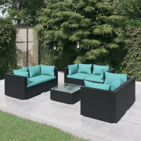 7-teiliges Gartenmöbel-Set und schwarze Kissen aus synthetischem Rattan von vidaXL, Gartensets - Ref: Foro24-3102305, Preis: ...