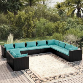 Set de muebles de jardín 10 pzas cojines ratán sintético negro de vidaXL, Conjuntos de jardín - Ref: Foro24-3102513, Precio: ...