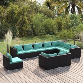 10-piece garden furniture set and black synthetic rattan cushions by vidaXL, Garden sets - Ref: Foro24-3102657, Price: 905,99...