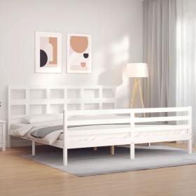 White solid wood bed frame with headboard 200x200 cm by vidaXL, Beds and slatted bases - Ref: Foro24-3194852, Price: 154,99 €...