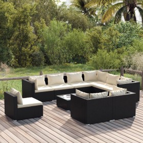 10-piece garden furniture set and black synthetic rattan cushions by vidaXL, Garden sets - Ref: Foro24-3102647, Price: 866,99...