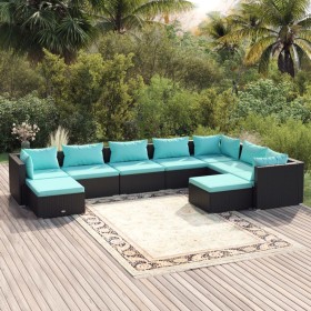 Gartenmöbelset 9-teilig und Kissen Kunststoff Rattan schwarz von vidaXL, Gartensets - Ref: Foro24-3102673, Preis: 740,99 €, R...