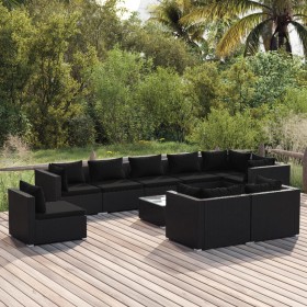 Set de muebles de jardín 10 pzs y cojines ratán sintético negro de vidaXL, Conjuntos de jardín - Ref: Foro24-3102632, Precio:...