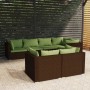 Set muebles de jardín 7 piezas y cojines ratán sintético marrón de vidaXL, Conjuntos de jardín - Ref: Foro24-3102476, Precio:...