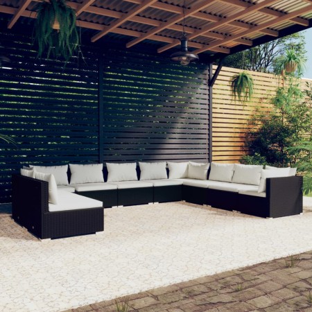 Set de muebles de jardín 10 pzas cojines ratán sintético negro de vidaXL, Conjuntos de jardín - Ref: Foro24-3102431, Precio: ...