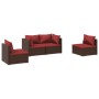 Set muebles de jardín 4 piezas y cojines ratán sintético marrón de vidaXL, Conjuntos de jardín - Ref: Foro24-3102171, Precio:...