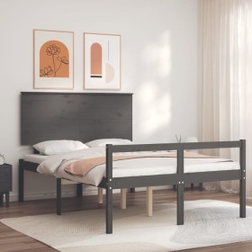 Cama personas mayores cabecero madera maciza gris 140x190 cm de vidaXL, Camas y somieres - Ref: Foro24-3195463, Precio: 159,9...