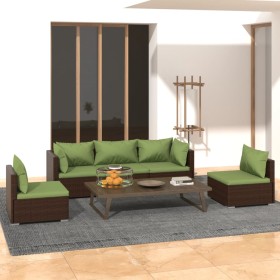 Set muebles de jardín 5 piezas y cojines ratán sintético marrón de vidaXL, Conjuntos de jardín - Ref: Foro24-3102188, Precio:...