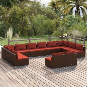 Gartenmöbel- und Kissenset, 12-teilig, braunes synthetisches Rattan von vidaXL, Gartensets - Ref: Foro24-3102139, Preis: 1,00...