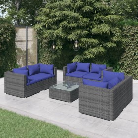 7-teiliges Gartensofa-Set und graue synthetische Rattankissen von vidaXL, Gartensets - Ref: Foro24-3102310, Preis: 454,99 €, ...