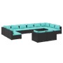 Set de muebles de jardín 12 pzas cojines ratán sintético negro de vidaXL, Conjuntos de jardín - Ref: Foro24-3102089, Precio: ...