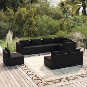 8-teiliges Gartensofa-Set und schwarze synthetische Rattankissen von vidaXL, Gartensets - Ref: Foro24-3102544, Preis: 763,99 ...