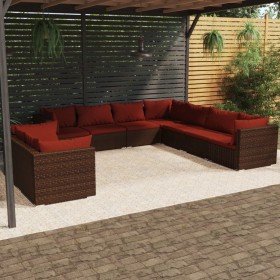 9-teiliges Gartenmöbel-Set und braune synthetische Rattankissen von vidaXL, Gartensets - Ref: Foro24-3102499, Preis: 810,99 €...