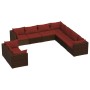 Set muebles de jardín 9 piezas y cojines ratán sintético marrón de vidaXL, Conjuntos de jardín - Ref: Foro24-3102499, Precio:...