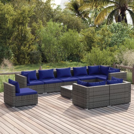 Garden furniture set 10 pieces and gray synthetic rattan cushions by vidaXL, Garden sets - Ref: Foro24-3102638, Price: 640,99...