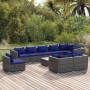 Set de muebles de jardín 10 pzas y cojines ratán sintético gris de vidaXL, Conjuntos de jardín - Ref: Foro24-3102638, Precio:...