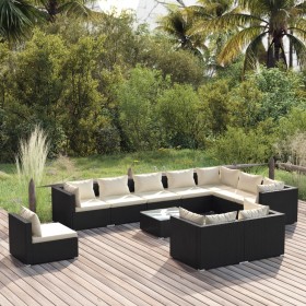 11-teiliges Gartenmöbel-Set und schwarze synthetische Rattankissen von vidaXL, Gartensets - Ref: Foro24-3102663, Preis: 1,00 ...