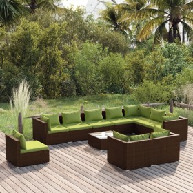 Set muebles de jardín 11 pzas y cojines ratán sintético marrón de vidaXL, Conjuntos de jardín - Ref: Foro24-3102668, Precio: ...