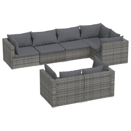 Set de muebles de jardín 7 pzas y cojines ratán sintético gris de vidaXL, Conjuntos de jardín - Ref: Foro24-3102477, Precio: ...