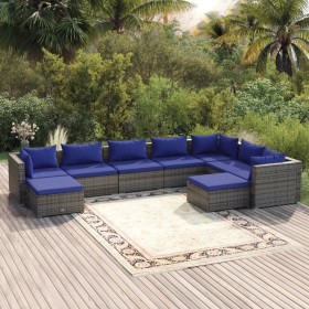 Garden furniture set 9 pieces and gray synthetic rattan cushions by vidaXL, Garden sets - Ref: Foro24-3102678, Price: 641,64 ...