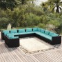 Set muebles de jardín 11 pzas y cojines ratán sintético negro de vidaXL, Conjuntos de jardín - Ref: Foro24-3102529, Precio: 1...