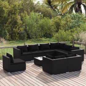 10-teiliges Gartenmöbel-Set und schwarze synthetische Rattankissen von vidaXL, Gartensets - Ref: Foro24-3102648, Preis: 932,9...