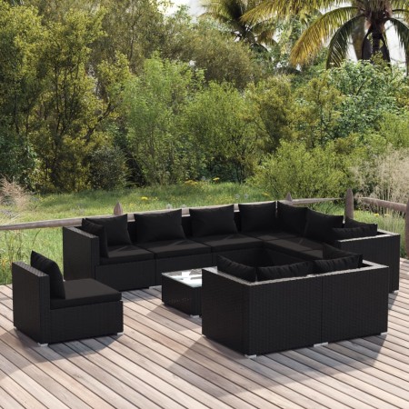 10-teiliges Gartenmöbel-Set und schwarze synthetische Rattankissen von vidaXL, Gartensets - Ref: Foro24-3102648, Preis: 930,3...