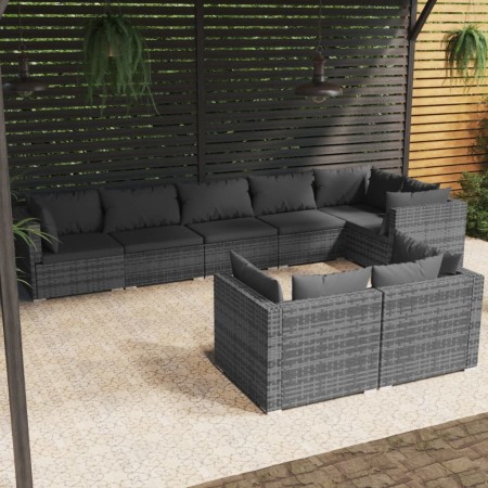 Set de muebles de jardín 8 pzas y cojines ratán sintético gris de vidaXL, Conjuntos de jardín - Ref: Foro24-3102485, Precio: ...