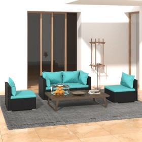 Set de muebles de jardín 4 pzas y cojines ratán sintético negro de vidaXL, Conjuntos de jardín - Ref: Foro24-3102169, Precio:...