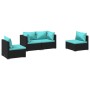 Set de muebles de jardín 4 pzas y cojines ratán sintético negro de vidaXL, Conjuntos de jardín - Ref: Foro24-3102169, Precio:...