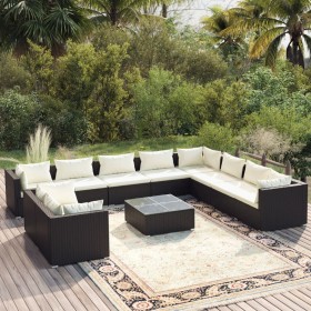 Set muebles de jardín 11 pzas y cojines ratán sintético negro de vidaXL, Conjuntos de jardín - Ref: Foro24-3102519, Precio: 1...