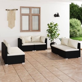 Set de muebles de jardín 6 pzas y cojines ratán sintético negro de vidaXL, Conjuntos de jardín - Ref: Foro24-3102207, Precio:...