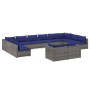 Set de muebles de jardín 12 pzas y cojines ratán sintético gris de vidaXL, Conjuntos de jardín - Ref: Foro24-3102094, Precio:...