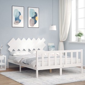 White solid wood bed frame with headboard 140x200 cm by vidaXL, Beds and slatted bases - Ref: Foro24-3193467, Price: 139,16 €...