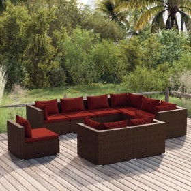 9-teiliges Gartenmöbel-Set und braune synthetische Rattankissen von vidaXL, Gartensets - Ref: Foro24-3102643, Preis: 810,99 €...