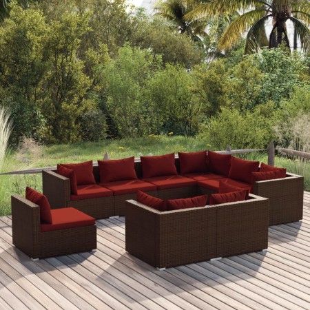 9-teiliges Gartenmöbel-Set und braune synthetische Rattankissen von vidaXL, Gartensets - Ref: Foro24-3102643, Preis: 812,32 €...