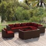 Set muebles de jardín 9 piezas y cojines ratán sintético marrón de vidaXL, Conjuntos de jardín - Ref: Foro24-3102643, Precio:...