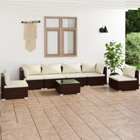 Set muebles de jardín 7 piezas y cojines ratán sintético marrón de vidaXL, Conjuntos de jardín - Ref: Foro24-3102218, Precio:...