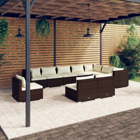 Garden furniture set 10 pieces and brown synthetic rattan cushions by vidaXL, Garden sets - Ref: Foro24-3102594, Price: 1,00 ...