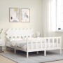 White solid wood bed frame with headboard 140x200 cm by vidaXL, Beds and slatted bases - Ref: Foro24-3193467, Price: 139,07 €...